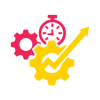 Interlocking pink and yellow gears on a black background, symbolizing engineering or machinery settings