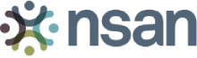 NSAN logo: a multicolored circular abstract figure of four stylized people around a center, next to the blue word 'nsan'.