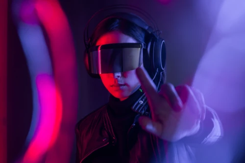 Women Wearing Headset and Glasses